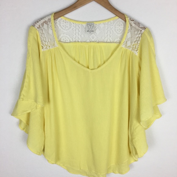 Ella Moss Yellow Gauzy Cotton Flared Sleeve Top size XS - Picture 3 of 11